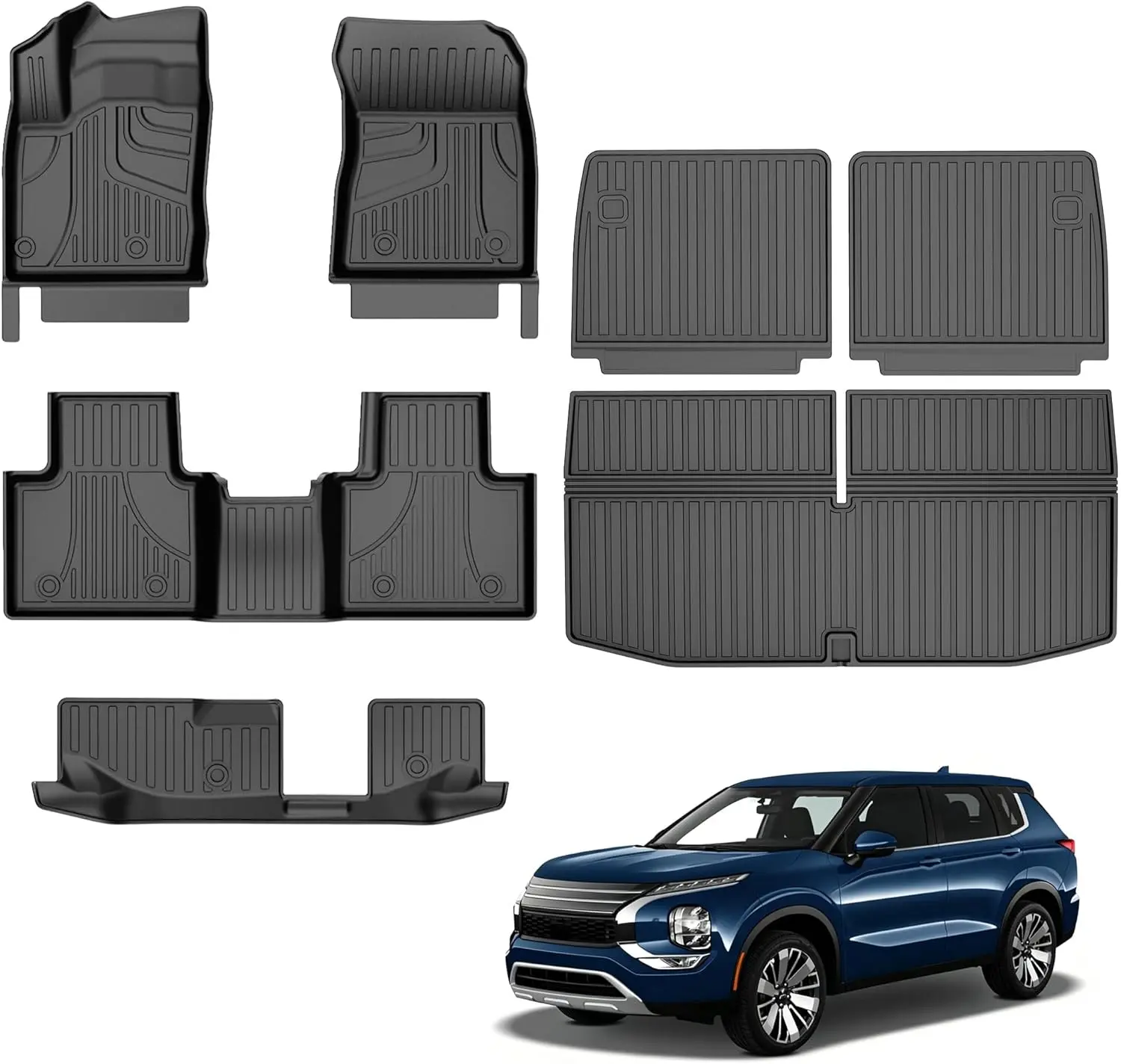 For Mitsubishi Outlander 2022-2025 (Not Fit PHEV or Sport Models) Floor Mats Cargo Mat TPE All Weather Floor Liners & Cargo Liner & Backrest Mat Vehicle Accessories  Interior Accessories  Car Accessories