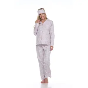 212 MAIN Women's Breathable 3-Piece Pink Cheetah Pajama Set - Size Large, Style 3610-13-L, Long-Sleeve Fabric Nightwear Loungewear with Leg Pieces for Women