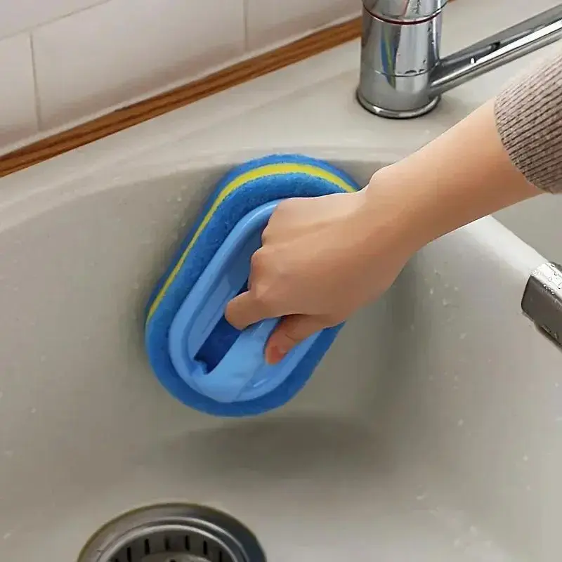 2Pcs Reusable Multi-Purpose Handle Scrub Brushes with Scrubbing Sponge - Dish Scrubber for Pans, Bathtubs, Kitchen Sinks