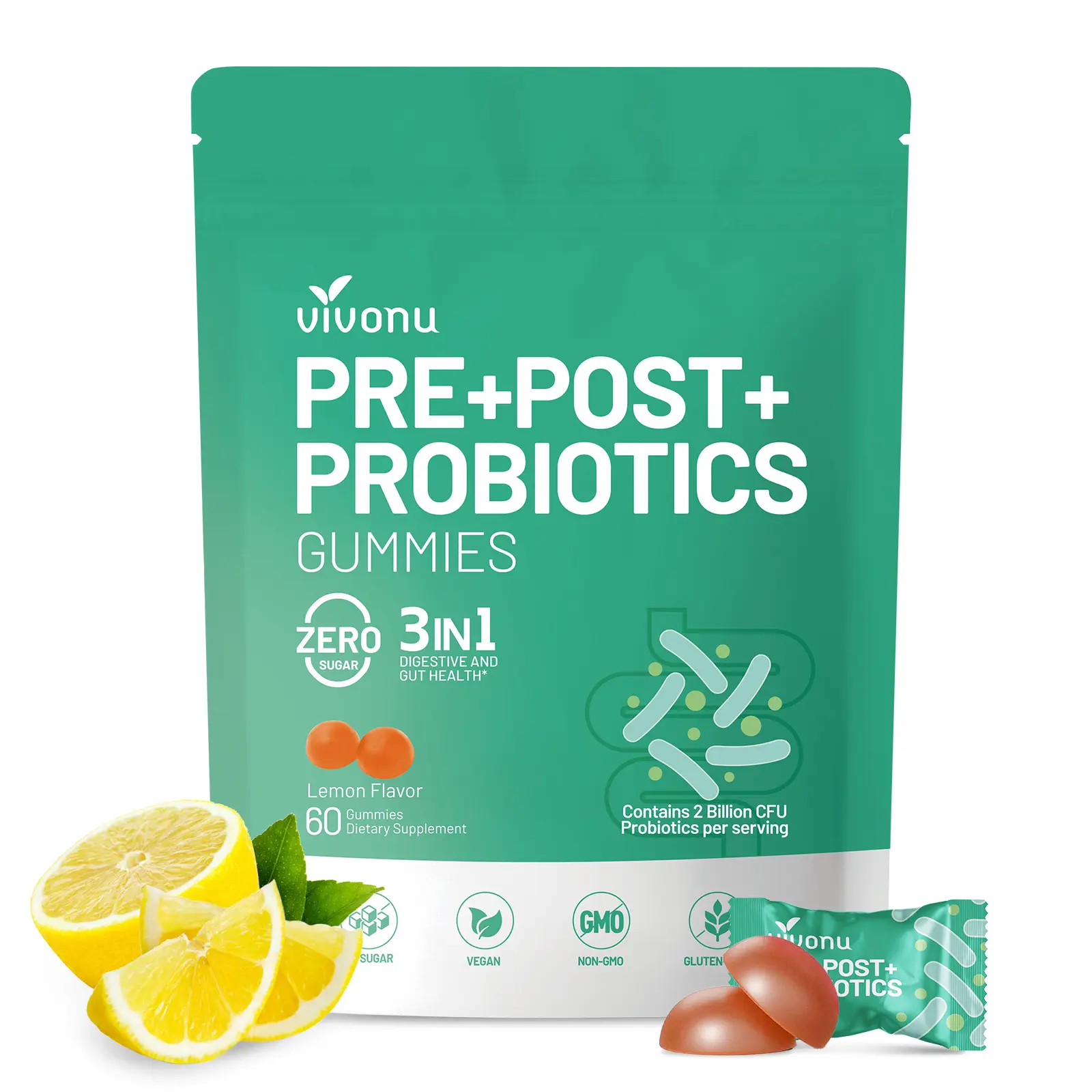 【LAST-CHANCE】VIVONU PRE+POST+PROBIOTICS GUMMIES – 18 Strain Probiotic Formula with Cranberry for Gut Health, Comfort, and Immune Support