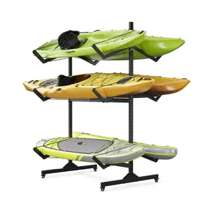 Mobile 6-Kayak Storage Rack with Wheels, 500LBS Heavy Duty Freestanding Kayak Stand for Garage/Dock, Adjustable Width & Height Canoe & SUP Holder, Rust-Resistant Steel Watercraft Organizer, Easy Assembly, Space-Saving