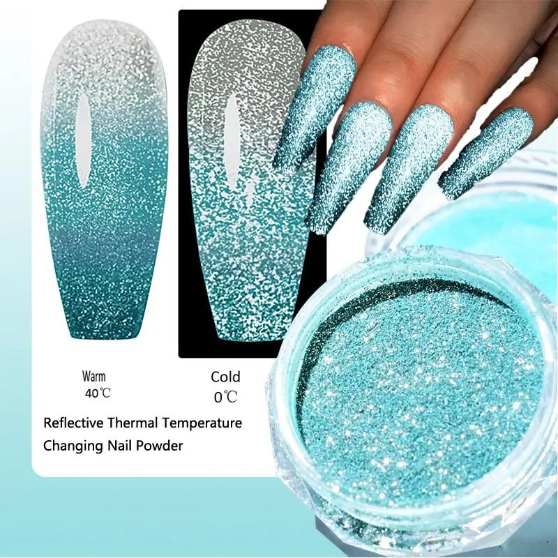 Thermal Temperature Changing Nail Powder Reflective Flash Glitter Powder Shinning Chrome Pigment Dust UV Gel Polish Accessories