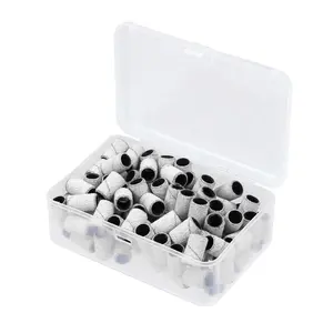 VOCOSTE 100 Pieces 120 Grit Sanding Bands Set with Free Box, Drum Sander Sanding Sleeves for Nail Sanding Tools White