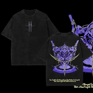 Retro Neon Genesis Evangelion Anime Tee – Vintage Washed Anime T-Shirt, Mecha Manga Merch, Oversized Streetwear, Aesthetic Grunge Style, Heavyweight Cotton, Anime Gift