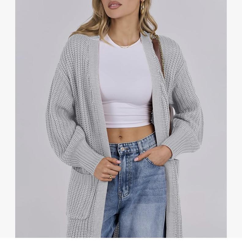 Long Cuff Sleeve Open Front Knit Long Duster Coat With Pockets