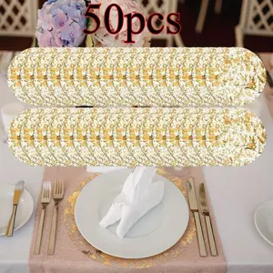 Elegant 50pcs Golden Foil Placemat Set - 13" Round Metallic Mesh Table Doilies for Weddings, Birthdays & Home Decor, Wedding Centerpieces for Tables Tableware Coasters