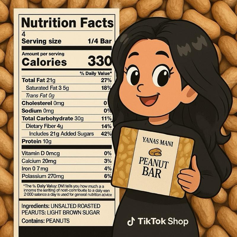 Yana’s Mani 1 each Fresh Snack Protein Low Sugar Peanut Bar - 100% Natural and Delicious Snack Option Flavor