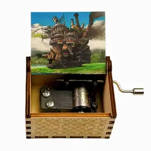 Wooden decorative music box Howl's castle desk accessory Vintage Laser birthday home
