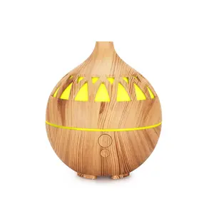 Mini Round Wood Grain Ultrasonic Humidifier Aroma Diffuser - 105x100mm Mini Sized Products, 5V USB Port, Natural Look, Portable, Colorful Sleep Aid for Home, Travel