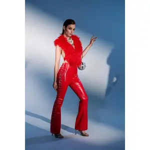 SEXY FAUX LEATHER RED LACE-UP PANTS