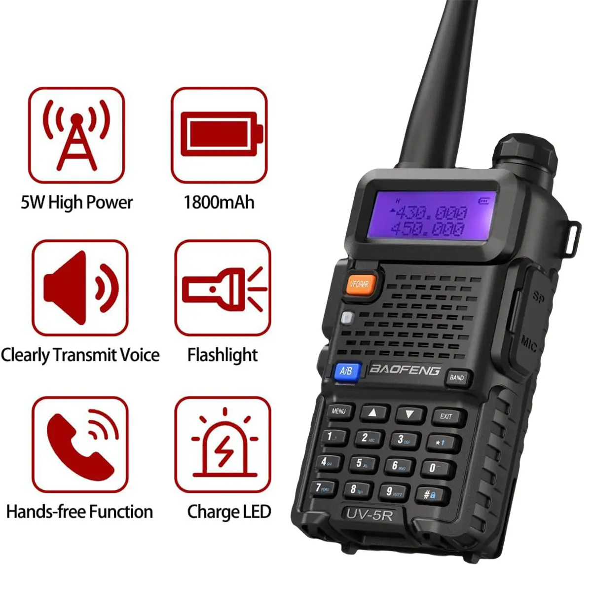 BAOFENG 8W UV-5R Portable Handheld Walkie-talkie, Dual Band Two-way Amateur Radio Transceiver, Outdoor Long Standby Walkie-talkie, Electronic Products