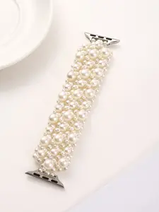 Women's Pearl Braid Bracelet Strap for Apple Watch 38mm-49mm, Elastic Wristband Replacement Band for Series Ultra 2/9/8/7/6/5/4/3/2/1/se, Smart Watch Straps
