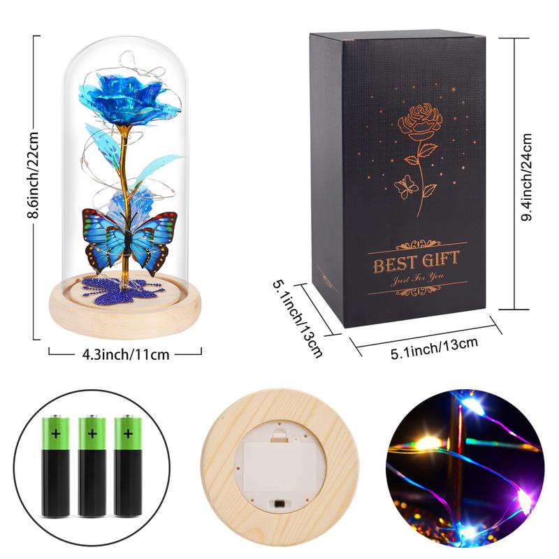 DEEMEI Birthday Gifts for Women Eternal Flower Light Up Galaxy Rose in Glass Dome with Butterfly Valentines Day Gifts for Her Mom Girlfriend Daughter