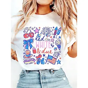 Women's Pregnancy Announcement Shirt, 4th Of July Pregnancy Shirt, Red White And Due, Patriotic Maternity Tee, July Fourth Shirt For Mom To Be Spring And Summer Casual Crew Neck Cotton T- Shirt, Summer Breathable Tee