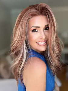 AISOM New Release Tori Honey Chestnut Soft Natural Wave 13x4 Free Part Lace Front Wig with Scandinavian Hairline Low Density 16 Inches Heat Friendly Synthetic Lace Wig for Daily Use