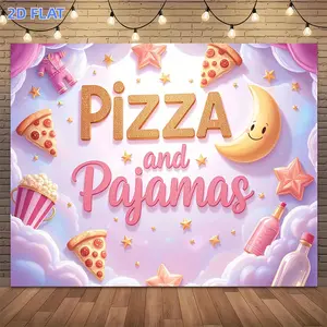 1pc 2D Flat Banner,  A Durable Photographic Backdrop Featuring a Pizza Slice Design with Stars And Moons, Perfect for Indoor And Outdoor Decorations. It'S Easy to Hang And Ideal for Events Like Weddings, Birthda