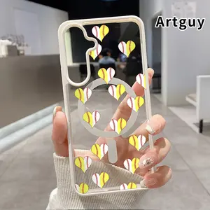 Magnetic Phone case compatible with Samsung Galaxy S26 S23 Ultra S24 Plus FE S25 S22+ Heart - baseball pattern Pattern Non-Yellowing Shockproof Soft Silicone Transparent Acrylic Cover Supports Wireless Charging