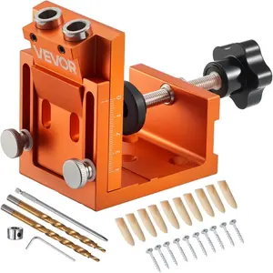 VEVOR Pocket Hole Jig Kit, Adjustable and Easy to Use Pocket Hole Jig System with Step Drills, Wrenches, Drill Stop Rings, Screws and Square Drive Bits, Dual Scale Marks, for DIY Carpentry ProjectsVEVOR Super Brand Day