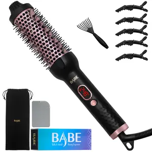 BABE Ceramic Thermal Hairbrush with 5 Alligator Clips, Heat Resistant Mat, 10 Adjustable Settings 250°F-410°F for Quick Blowout Styles & Voluminous Curls