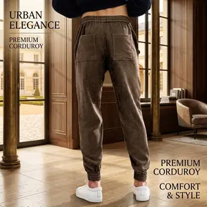 Men's Casual Corduroy Joggers Pants with Drawstring Elastic Waist and Pockets - Baggy Tapered Cargo Sweatpants Comfortable for Daily Wear, Lounge, Streetwear, and Outdoor Activities, Lightweight and Breathable Fabric