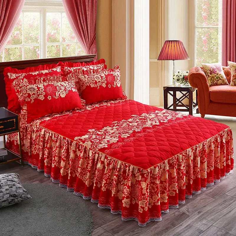 3pcs Brushed Macrame Bed Skirt & Tropical Floral Printed Flat Weave Sheets Bedding Set - Wrinkle-Resistant, Fade-Resistant, Breathable, All-Season Decorative, Universal Non-Slip, Multi-Size (Twin, Queen, King), Bedding Sets