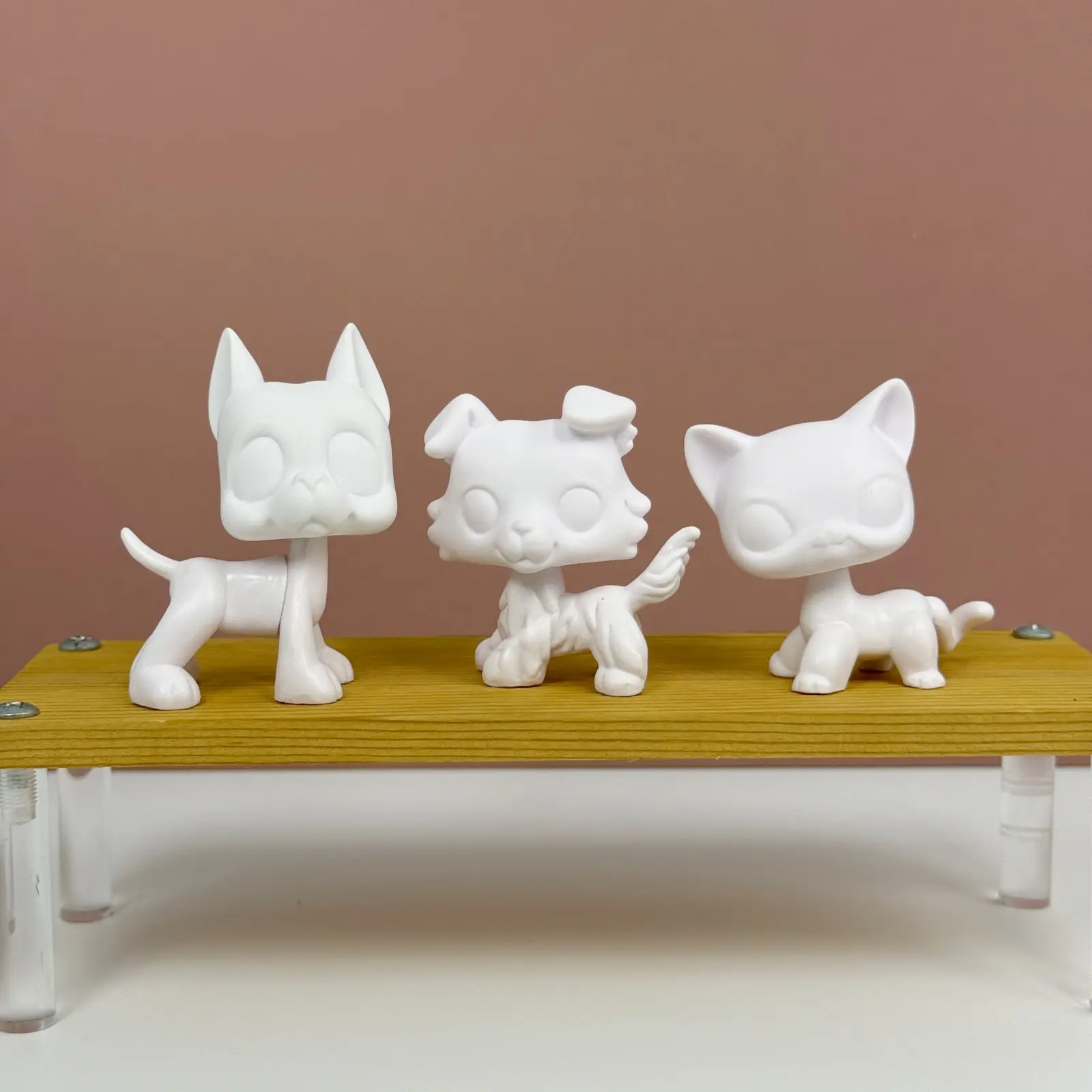 Unisex 3-Pcs White Base Blank Paint Set - Toy Animal Collectibles, Mini Boxed Cats & Dogs Figurines, Crafting Art Supply for Children Development, Decoration, Best Gift, High-Quality Materials, Abs/Pvc
