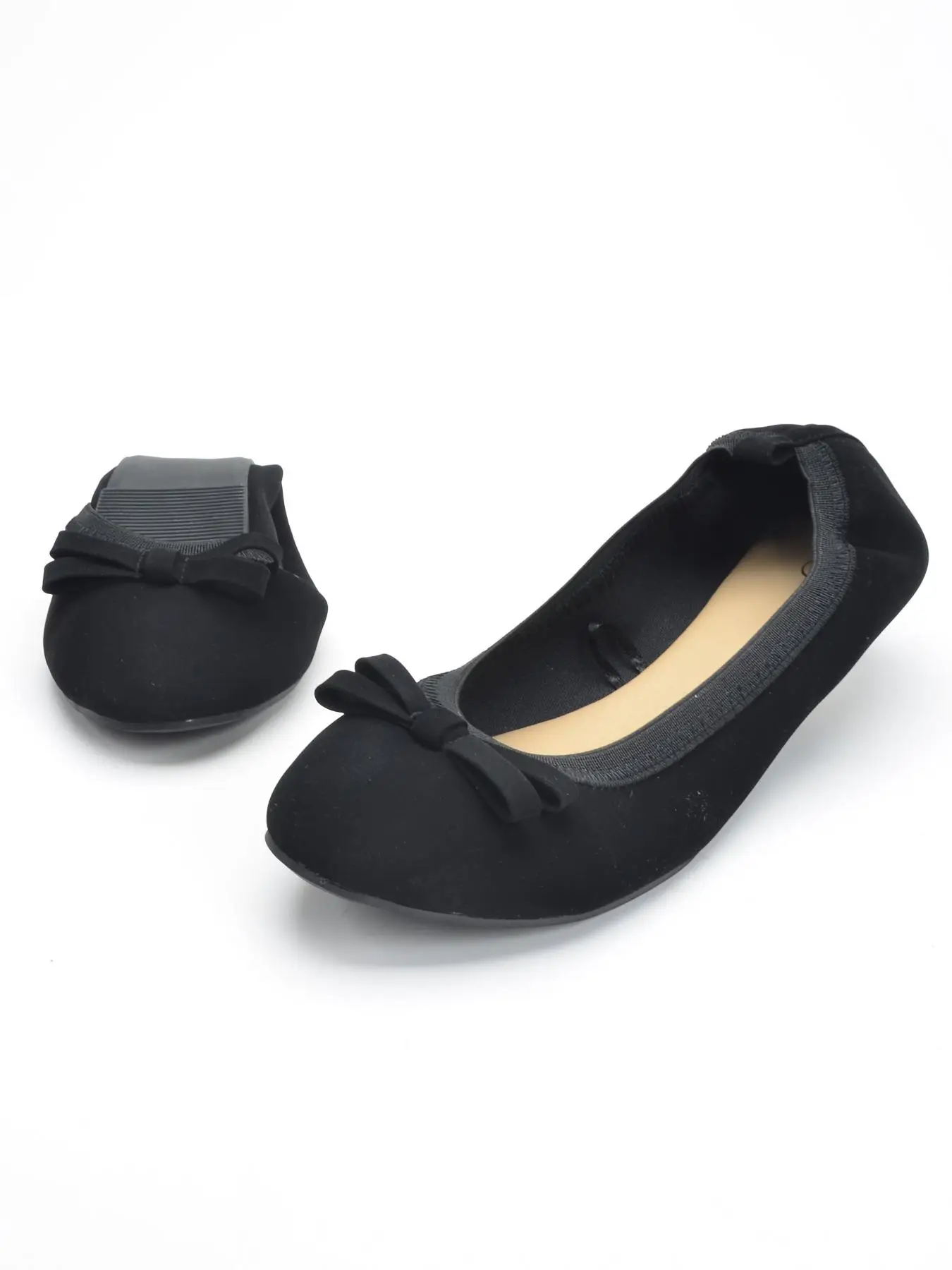 Women's Plain Soft Comfortable Ballet Flat Shoes, Bow Decoration, Elegant Fashion Ballet Dance Shoes for Women, Roll-up Foldable Non-slip Slip-on Shoe