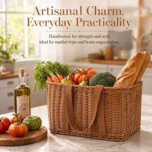 Luxury Natural Style Thickened Handwoven Basket, Durable Canvas Handle, Ideal for Picnics, Home Storage, Farm Use, Washable and Wear-Resistant
