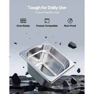 Summervibes VEVOR 6 Pack Hotel Pans, 1/6 Size Anti - Jam Steam Pan, 0.8mm Thick Stainless Steel Restaurant Steam Table Pan, 6 - Inch Deep Commercial Table Pan, Catering Storage Food Pan, for Industrial ScientificVEVOR Super Brand Day