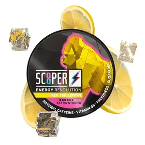 SCOOPER Energy Iced Tea Lemon | Extra Strong 80mg Caffeine | Energy Pouches Sugarfree | 12 Pouches