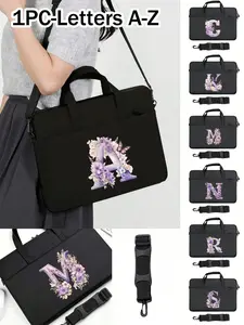 Large Capacity Briefcase with Colorful Floral Letter Print, Customizable Name, Laptop Bag, Business Travel, Office Use