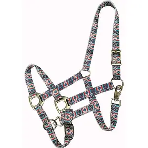 Premium Nylon Horse Sized Halter with Teal/Orange Southwest Print