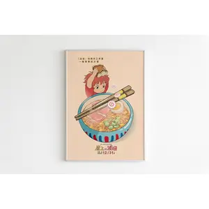 Ponyo Print, Studio Ghibli Poster, Ramen Ghibli Poster, Ponyo Print, Wall Art Anime Poster, Hayao Miyazaki Movie, Ramen Poster