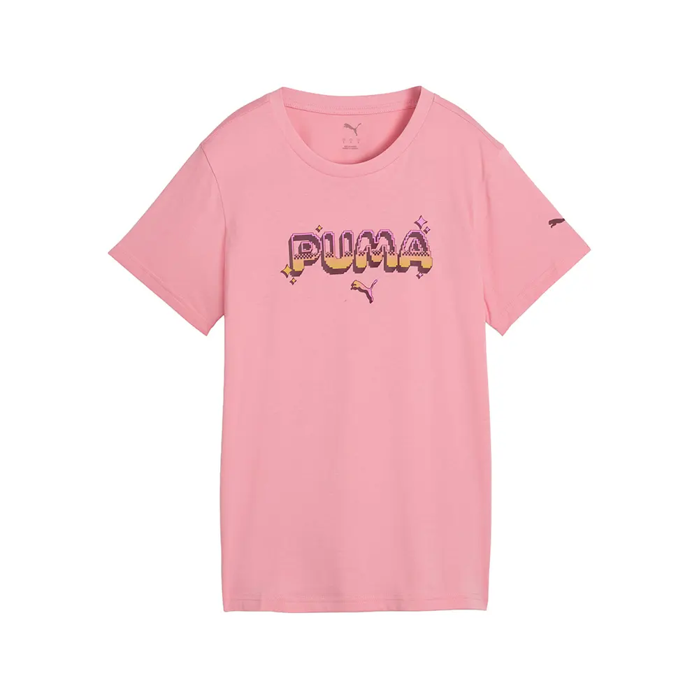 PUMA Womens Digital Graphic Crew Neck Short Sleeve Casual Tops Casual - Pink