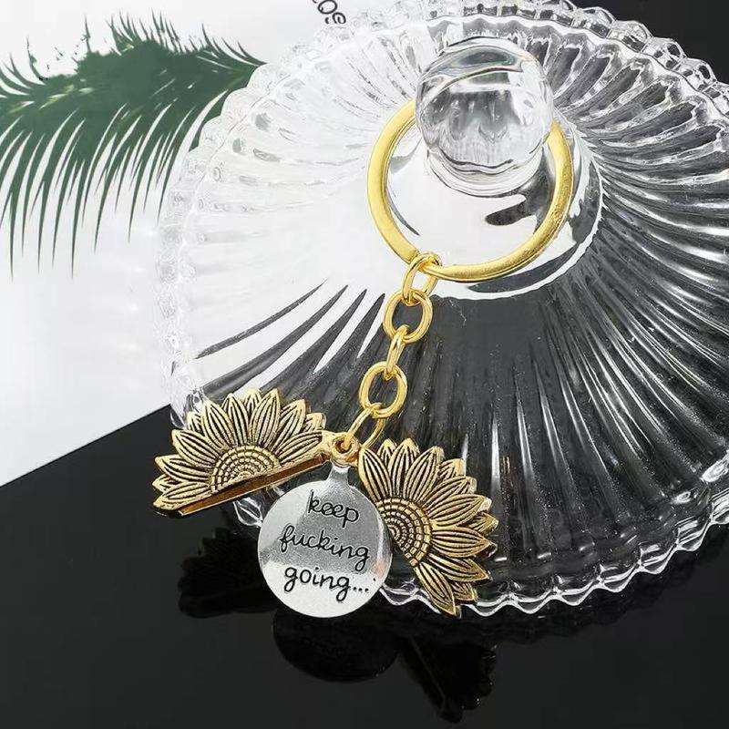 2 Pack Sunflower Keychain Inspirational Gifts for Women Men Birthday Christmas Gifts for Best Friend Student Graduation - Keep Fucking Going Keychain,stocking stuffers,Christmas decorations