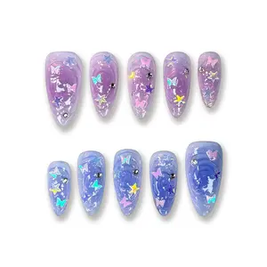 Pressmeon Handmade Press-on Nails | Butterfly Nebula | Medium Almond Shape Collection | 3D Luxury Salon Quality | Reusable & Extra Durable | Eco Package