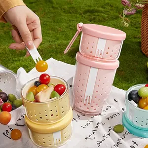 Stackable Drainage Food Storage Containers Rotating Snap-on Leakproof Fresh-keeping with Fork Multi-color for Picnic Kitchen Car Storage