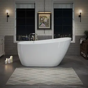 BUILDEPOT 60" x 29.5" Acrylic Freestanding Bathtub - cUPC Certified Deep Soaking Spa Tub with Pop-up Drain & Integrated Overflow, Modern Stand Alone Tub, Glossy White, A04-60