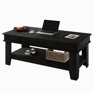 Garvee Walnut Coffee Table with Drawer and Storage Shelf, Large Coffee Tables, Living Room Furniture, Durable and Easy to Clean, Supports 300 Pounds in Total