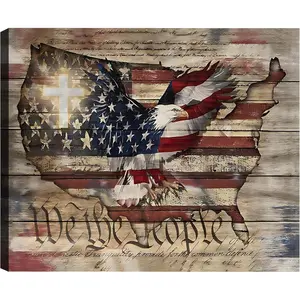 FLZYKGPA American Flag Cross Wall Art USA Bald Eagle Christian Religious Patriotic Military Pictures Wall Decor Canvas Painting Prints Artwork Decorations for Bedroom Bathroom Kitchen Living Room P10