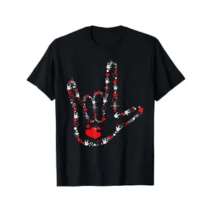 Valentine's Day "I Love You" Sign Language Heart Gesture T-Shirt for Men & Women - 100% Cotton, Breathable & Soft, Casual Round Neck with Vibrant Digital Printing - Perfect Gift for Couples, Friends, Parents - Machine Washable, Valentine's Day Outfit