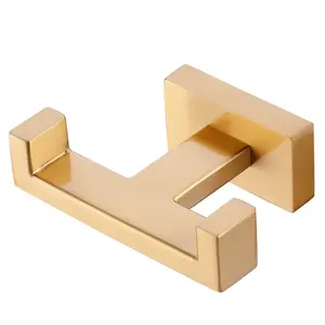 WOWOW Double Bathroom Towel Hook Gold Modern Tower Holder - Heavy Duty Robe Hooks for Wall - Stainless Steel Shower Towel Hanger