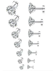 7 Pairs Stud Earrings Set Minimalist & Sparkly 18G Hypoallergenic Stainless Steel AAA+ CZ Multi-Size (2-8MM) Flat Back For Women Girls Daily Wear Party Gift
