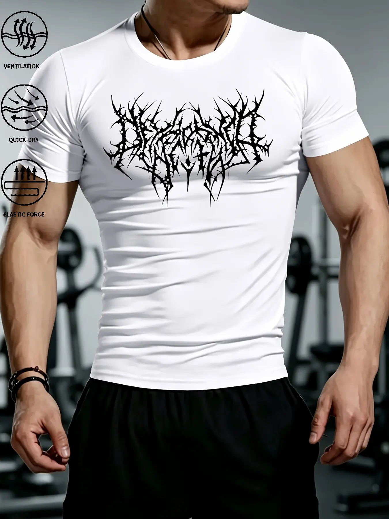 Men’s Gothic Thorn-Print Quick-Dry Compression T‑Shirt, Athleisure Streetwear Lightweight Outdoor Gym Tee, Breathable Multi‑Occasion Sports Top, Athletic Active Tops for Daily Casual Activities & Urban Streetwear Outfits Gym Wear Gothic