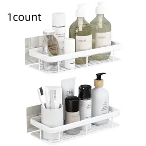 Bathroom Shelf, 1 Count Wall Mounted Punch Free Bathroom Storage Rack, Bathroom Organizer, Home Organizer for Bathroom, Home Supplies, Bathroom Accessories, Bathroom Organizing Accessories