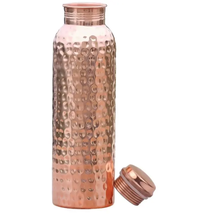 Handmade Copper Water Bottle - 34oz/1000ml - Pure Copper Vessel for Heavy Duty and Leak-proof Drinking - Drinkware, Ancient Cup Mug