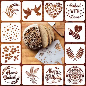 12pcs Artisan Bread Stencils | Bread, Cake, Coffe, Pie & Cookie Stencils for Decorating Your Own Unique Design Baking Stencil Set Pastry Decorative Kit