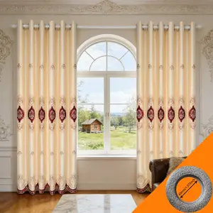 2pcs European Luxury Gold Jacquard Full Light Block Curtains, Living Room Arched Floor Window High Light Block Drapes, Vintage Velvet Curtain