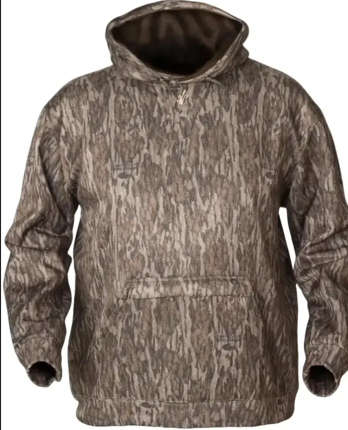 Bottomland Camo Hoodie, Men’s Woodland Camo Hoodie, Dominant Earth Brown, Moss Gray, Beige Branches. Woodland Camouflage Pattern, Hunting
