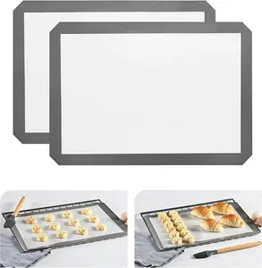 Silicone Baking Mat, 16.5"x11.6" Non Stick Reusable Silicone Cooking Mat, BPA Free Baking Sheet for Cookies, Macarons Bread & Pastry, Toaster Pad Set of 2